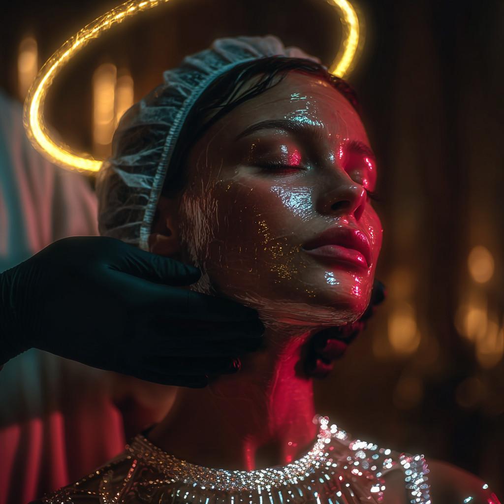 Medical Director applying a clinical chemical peel to a patient at Beverly Wilshire Aesthetics, featuring cinematic lighting and a glowing halo effect to symbolize skin transformation.