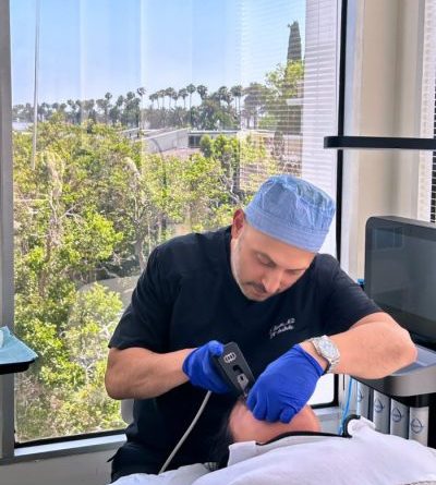 Dr. Behnoush Zarrini performing Morpheus8 RF microneedling treatment at Beverly Wilshire Aesthetics in Beverly Hills, ensuring safe, precise, and medically supervised skin tightening results.