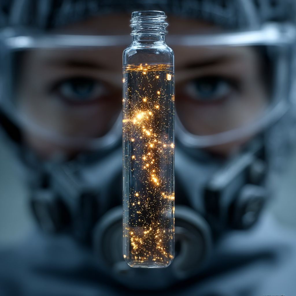 Scientist holding vial of human-derived exosomes glowing with golden bioluminescence, representing advanced regenerative therapy and clinical precision at Beverly Wilshire Aesthetics in Beverly Hills.